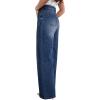 imageEVALESS Jeans for Women Trendy 2025 Overlap Waist Straight Wide Leg Stretchy Denim PantsNavy Blue