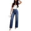 imageEVALESS Jeans for Women Trendy 2025 Overlap Waist Straight Wide Leg Stretchy Denim PantsNavy Blue