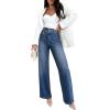 imageEVALESS Jeans for Women Trendy 2025 Overlap Waist Straight Wide Leg Stretchy Denim PantsSail Blue