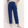 imageEVALESS Jeans for Women Wide Leg High Waisted Boyfriend Straight Leg Stretchy Cropped Denim PantsNavy Blue