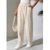imageEVALESS Womens Corduroy Pants Elastic High Waist Pleated Wide Leg Trousers Fall Comfy Casual Baggy Pants with PocketsBeige
