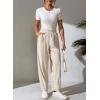 imageEVALESS Womens Corduroy Pants Elastic High Waist Pleated Wide Leg Trousers Fall Comfy Casual Baggy Pants with PocketsBeige
