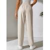 imageEVALESS Womens Corduroy Pants Elastic High Waist Pleated Wide Leg Trousers Fall Comfy Casual Baggy Pants with PocketsBeige