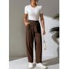 imageEVALESS Womens Corduroy Pants Elastic High Waist Pleated Wide Leg Trousers Fall Comfy Casual Baggy Pants with PocketsBrown
