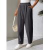 imageEVALESS Womens Corduroy Pants Elastic High Waist Pleated Wide Leg Trousers Fall Comfy Casual Baggy Pants with PocketsGrey