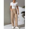 imageEVALESS Womens Corduroy Pants Elastic High Waist Pleated Wide Leg Trousers Fall Comfy Casual Baggy Pants with PocketsKhaki
