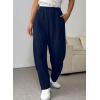 imageEVALESS Womens Fall Elastic High Waisted Baggy Pants Balloon Wide Leg Pants Woman Casual Cropped Length Trouser with PocketsNavy Blue