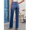 imageEVALESS Womens Wide Leg Jeans High Waisted Straight Leg Jeans Trendy Stretchy Loose Zimbaplatinum Denim Pants with PocketsDark Blue