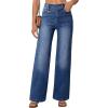 imageEVALESS Jeans for Women Trendy 2025 Overlap Waist Straight Wide Leg Stretchy Denim PantsNavy Blue