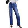 imageEVALESS Womens Wide Leg Jeans High Waisted Straight Leg Jeans Trendy Stretchy Loose Zimbaplatinum Denim Pants with PocketsDirty Blue
