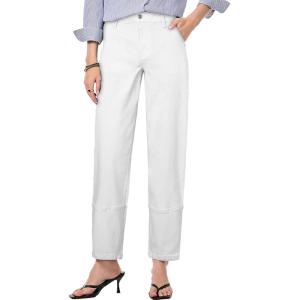 imageEVALESS Jeans for Women Wide Leg High Waisted Boyfriend Straight Leg Stretchy Cropped Denim PantsWhite