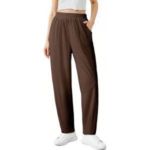 imageEVALESS Womens Corduroy Pants Elastic High Waist Pleated Wide Leg Trousers Fall Comfy Casual Baggy Pants with PocketsBrown