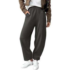 imageEVALESS Womens Fall Elastic High Waisted Baggy Pants Balloon Wide Leg Pants Woman Casual Cropped Length Trouser with PocketsCarbon Grey