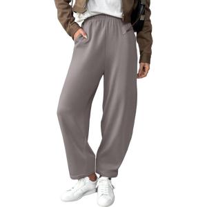 imageEVALESS Womens Fall Elastic High Waisted Baggy Pants Balloon Wide Leg Pants Woman Casual Cropped Length Trouser with PocketsLight Grey