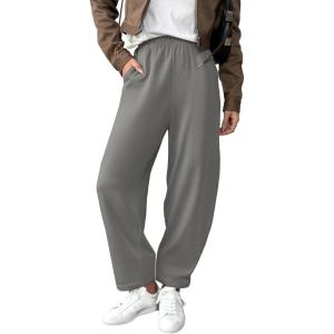 imageEVALESS Womens Fall Elastic High Waisted Baggy Pants Balloon Wide Leg Pants Woman Casual Cropped Length Trouser with PocketsMedium Grey