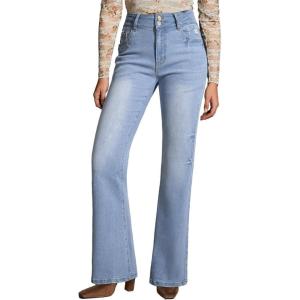 imageEVALESS Womens Flare Bell Bottom Jeans High Waisted Wide Leg Bootcut Jeans Stretchy Denim PantsBeau Blue