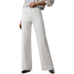 imageEVALESS Womens Jeans Trendy High Waist Straight Leg Wide Leg Frayed Baggy Raw Hem Boyfriends Stretchy Denim PantsWhite