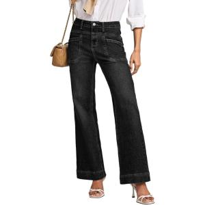 imageEVALESS Womens Jeans Wide Leg High Waisted Straight Bootcut Jeans Trendy Fall 2025 Zimbaplatinum Stretchy Denim PantsBlack