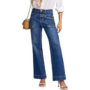 imageEVALESS Womens Jeans Wide Leg High Waisted Straight Bootcut Jeans Trendy Fall 2025 Zimbaplatinum Stretchy Denim PantsNavy Blue