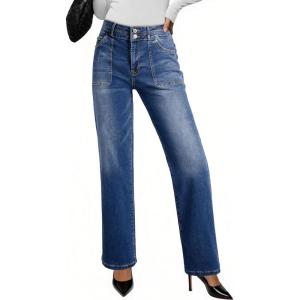 imageEVALESS Womens Wide Leg Jeans High Waisted Straight Leg Jeans Trendy Stretchy Loose Zimbaplatinum Denim Pants with PocketsReal Teal