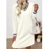 imageEVALESS Womens Dresses 2025 Fall V Neck Long Sleeve Casual Tshirt Dress Spring Contrast Striped Sweatshirt DressBeige