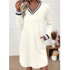 imageEVALESS Womens Dresses 2025 Fall V Neck Long Sleeve Casual Tshirt Dress Spring Contrast Striped Sweatshirt DressBeige