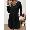 imageEVALESS Womens Dresses 2025 Fall V Neck Long Sleeve Casual Tshirt Dress Spring Contrast Striped Sweatshirt DressBlack