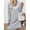 imageEVALESS Womens Dresses 2025 Fall V Neck Long Sleeve Casual Tshirt Dress Spring Contrast Striped Sweatshirt DressGray