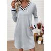 imageEVALESS Womens Dresses 2025 Fall V Neck Long Sleeve Casual Tshirt Dress Spring Contrast Striped Sweatshirt DressGray