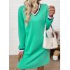 imageEVALESS Womens Dresses 2025 Fall V Neck Long Sleeve Casual Tshirt Dress Spring Contrast Striped Sweatshirt DressGreen