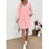 imageEVALESS Womens Dresses 2025 Fall V Neck Long Sleeve Casual Tshirt Dress Spring Contrast Striped Sweatshirt DressLight Pink