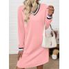 imageEVALESS Womens Dresses 2025 Fall V Neck Long Sleeve Casual Tshirt Dress Spring Contrast Striped Sweatshirt DressLight Pink