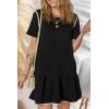 imageEVALESS Womens Summer Dresses 2025 Casual Crewneck Short Sleeve Textured Flowy Ruffle ALine Swing Mini DressesBlack