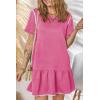 imageEVALESS Womens Summer Dresses 2025 Casual Crewneck Short Sleeve Textured Flowy Ruffle ALine Swing Mini DressesRose Red