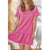 imageEVALESS Womens Summer Dresses 2025 Casual Crewneck Short Sleeve Textured Flowy Ruffle ALine Swing Mini DressesRose Red