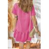imageEVALESS Womens Summer Dresses 2025 Casual Crewneck Short Sleeve Textured Flowy Ruffle ALine Swing Mini DressesRose Red
