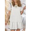 imageEVALESS Womens Summer Dresses 2025 Casual Crewneck Short Sleeve Textured Flowy Ruffle ALine Swing Mini DressesWhite