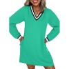 imageEVALESS Womens Dresses 2025 Fall V Neck Long Sleeve Casual Tshirt Dress Spring Contrast Striped Sweatshirt DressGreen