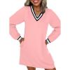 imageEVALESS Womens Dresses 2025 Fall V Neck Long Sleeve Casual Tshirt Dress Spring Contrast Striped Sweatshirt DressLight Pink