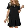 imageEVALESS Womens Summer Dresses 2025 Casual Crewneck Short Sleeve Textured Flowy Ruffle ALine Swing Mini DressesBlack