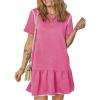 imageEVALESS Womens Summer Dresses 2025 Casual Crewneck Short Sleeve Textured Flowy Ruffle ALine Swing Mini DressesRose Red