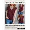 imageEVALESS Oversized Sweater Vest for Women V Neck Sleeveless Solid Color Loose Pullover SweaterA Red