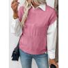 imageEVALESS Short Sleeve Sweater for Women Crewneck Color Block Knit Tops 2025 Fall Trendy Cap Sleeve Sweater VestRose Pink