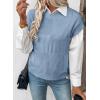 imageEVALESS Short Sleeve Sweater for Women Crewneck Color Block Knit Tops 2025 Fall Trendy Cap Sleeve Sweater VestSky Blue
