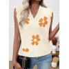 imageEVALESS Sweater Vest Women V Neck Cap Sleeve Knit Sweaters Summer Fall Floral Print Sweater Vest Tops Pullover SweatersBeige
