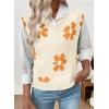 imageEVALESS Sweater Vest Women V Neck Cap Sleeve Knit Sweaters Summer Fall Floral Print Sweater Vest Tops Pullover SweatersBeige