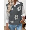 imageEVALESS Sweater Vest Women V Neck Cap Sleeve Knit Sweaters Summer Fall Floral Print Sweater Vest Tops Pullover SweatersGray
