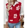 imageEVALESS Sweater Vest Women V Neck Cap Sleeve Knit Sweaters Summer Fall Floral Print Sweater Vest Tops Pullover SweatersRed