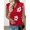 imageEVALESS Sweater Vest Women V Neck Cap Sleeve Knit Sweaters Summer Fall Floral Print Sweater Vest Tops Pullover SweatersRed