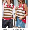 imageEVALESS Sweater Vest Women V Neck Knit Sleeveless Tunic Tank Tops Casual Pullover Sweater Fall Trendy 2025 OutfitsKhaki Stripe